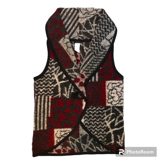 Sweater Vest, Greys/Cranberry, Sz L, 80% Wool, Shawl Collar, EUC - Picture 1 of 8